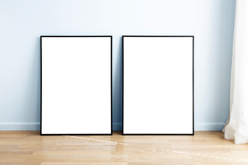 Modern room mockup frames on floor