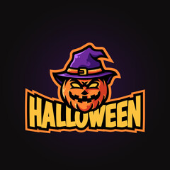 pumpkin head halloween mascot esport logo design