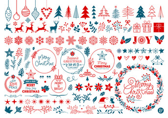 Christmas design elements, vector set - obrazy, fototapety, plakaty