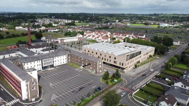 Aerial video of Braid Valley Hospital Ballymena Town Northern Ireland