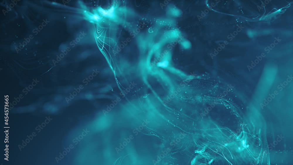 Poster abstract fluid particles graphic intro background/ 4k animation of an abstract fluid particles backg