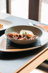 Close up of wok with rice and vegatables