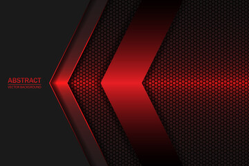 The arrows are black and red on a dark red hexagonal carbon fiber background. Geometric shapes, stripes and lines on a hexagonal red grid.