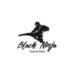 black ninja silhouette logo vector