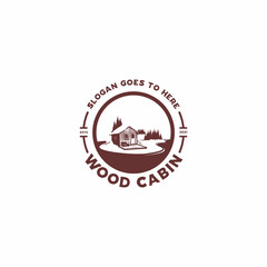 wood cabin lake emblem logo