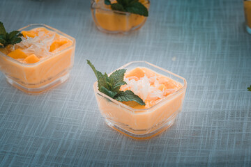 beautiful mango juice on table 