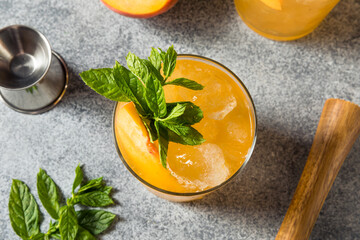 Boozy Refreshing Peach Bourbon Smash Cocktail