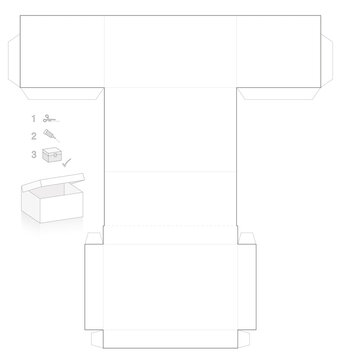 Template of cardboard box with lid that can be opened, simple paper model. Cut out, fold and glue it. Vector illustration.
