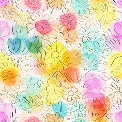 Fototapeten Seamless pattern with watercolor flowers © tiff20