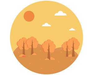 Round autumn landscape with trees and clouds
