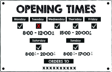 Opening times Sign, Editable text