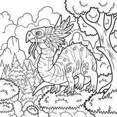 cartoon mythological dragon, coloring page, outline illustration