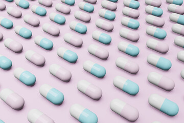 pattern of pink and blue capsule pills