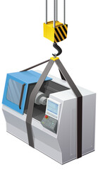 CNC machine tools lifted by a hoist (cutout)