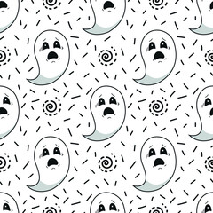 Halloween vector pattern with scary ghosts