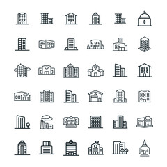 Buildings Sign Thin Line Icons - stock illustration.