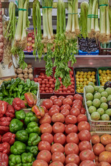 Vegetables products on a city market stall