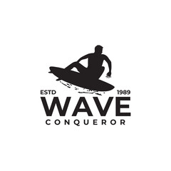 Silhouette surfer man logo design