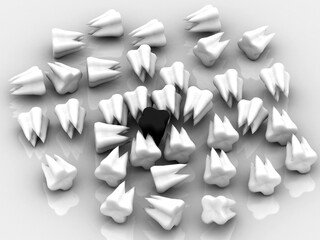 3d rendering red teeth around group of teeth