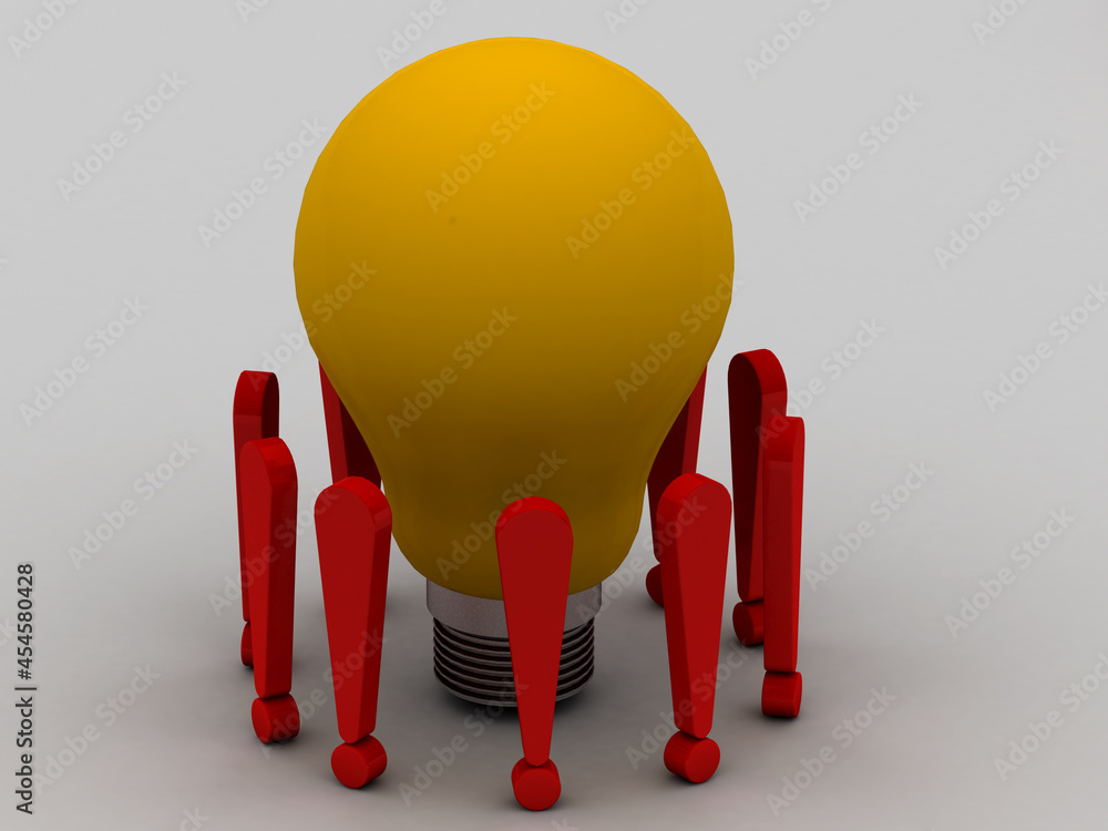 Poster 3d rendering idea lightbulb concept with keyboard