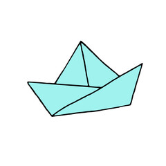 Paper boat. Children's paper craft. Origami. Vector. Doodle. Hand-drawn illustration.
