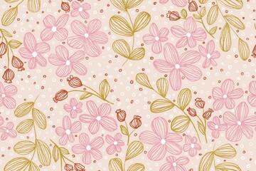 Pink flowers and leaves seamless pattern - floral botanical design for fabric, wrapping, textile, wallpaper, background.