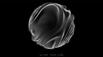 Ultra thin line fluid geometry. Dynamic vector distorted spheres.