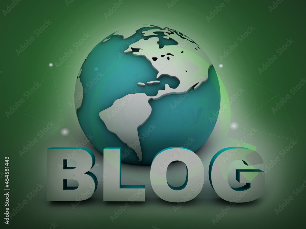 Poster 3d rendering blog with globe