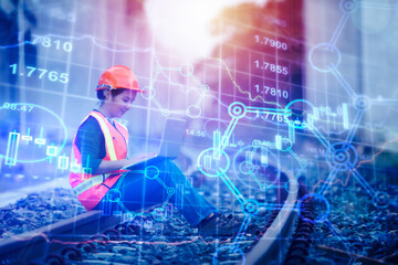 person working on computer. engineer real estate industry, investing stock market real estate. Stock financial index data of construction industry and property development business growth on construct