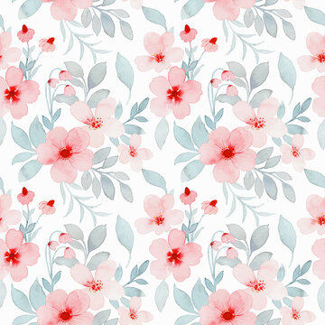 Pink pastel flower watercolor seamless pattern