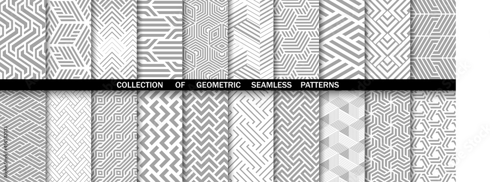 Aufkleber Geometric set of seamless gray and white patterns. Simple vector graphics.