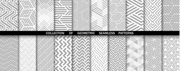  Geometric set of seamless gray and white patterns. Simple vector graphics. © ELENA