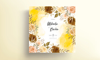 Beautiful autumn flowers wedding invitation card with alcohol ink
