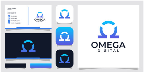Fototapeta illustration omega digital symbol, sign design. design inspiration business card and icon app obraz