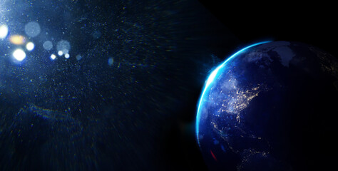 Planet Earth from space at night. Elements of this image furnished by NASA. Astronomy conception. Distant galaxies and deep space.