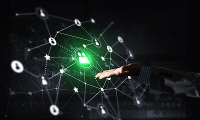 Presenting modern wireless technologies as means of communucation and networking on dark background