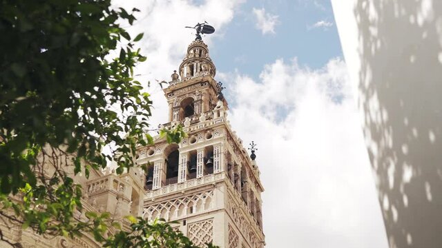 Giralda de Sevilla tras un naranjo de los alrededores