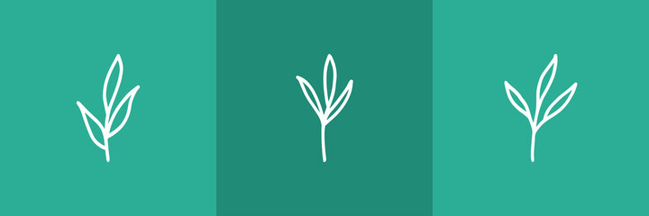 Set of 3 plant icon on green background 