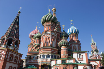Fototapeta na wymiar Moscow, Russia - July 8, 2021: Cathedral of Vasily the Blessed in Red Square