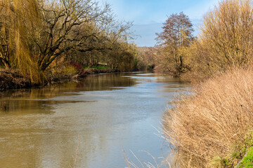 River Medway between Maidstone and Teston in Kent, England during the Autumn season