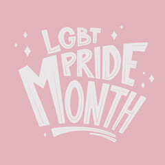 lgbt Pride month lettering in white and pink colour.