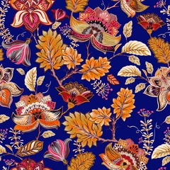Fotobehang Naadloze bloemmotief. Indiase behang. Ontwerp voor textiel, behang, web, print, papier, achtergrond, achtergrond. Indiase bloemen Paisley, krullende takken bloemen. Vectorillustraties. © sunny_lion
