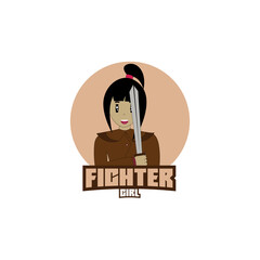 girl with a sword logo design character