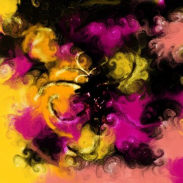 Abtract chaotic background with curves, splashes and mess. Black, yellow,pink and magenta colours © Tamara