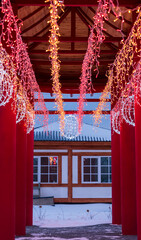 South korean new year. Christmas pagoda interior