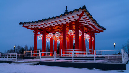 Fototapeta na wymiar South korean new year. Christmas pagoda