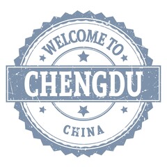 Obraz premium WELCOME TO CHENGDU - CHINA, words written on gray stamp