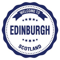 WELCOME TO EDINBURGH - SCOTLAND, words written on blue stamp