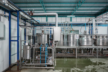 Beverage processing plant manufacture with stainless boiler tanks, liquid pipeline and control panel