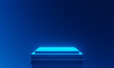 3D blue product stand. Geometric podium.